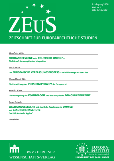 Cover der Ausgabe: ZEuS Zeitschrift für Europarechtliche Studien Jahrgang 9 (2006), Heft 4