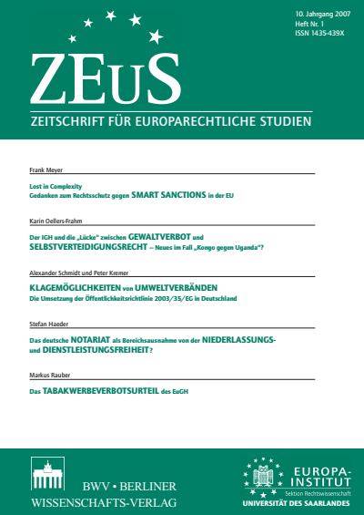 Cover der Ausgabe: ZEuS Zeitschrift für Europarechtliche Studien Jahrgang 10 (2007), Heft 1