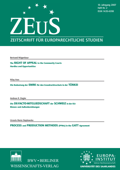 Cover der Ausgabe: ZEuS Zeitschrift für Europarechtliche Studien Jahrgang 10 (2007), Heft 2