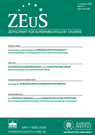 Cover of Volume: ZEuS Zeitschrift für Europarechtliche Studien Volume 11 (2008), Edition 1