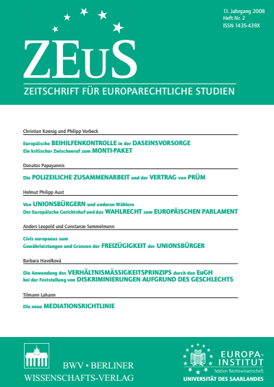 Cover of Volume: ZEuS Zeitschrift für Europarechtliche Studien Volume 11 (2008), Edition 2