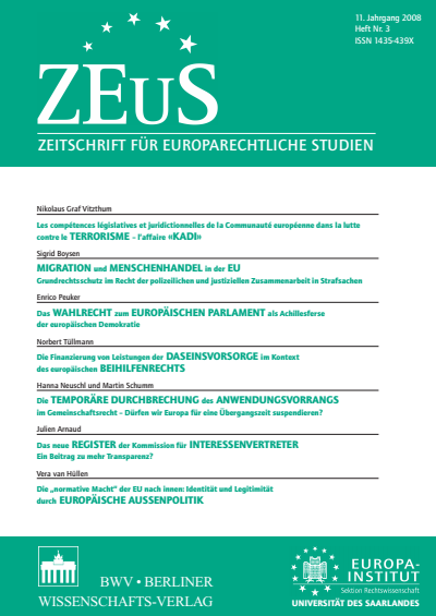 Cover of Volume: ZEuS Zeitschrift für Europarechtliche Studien Volume 11 (2008), Edition 3