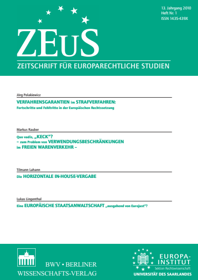 Cover of Volume: ZEuS Zeitschrift für Europarechtliche Studien Volume 13 (2010), Edition 1