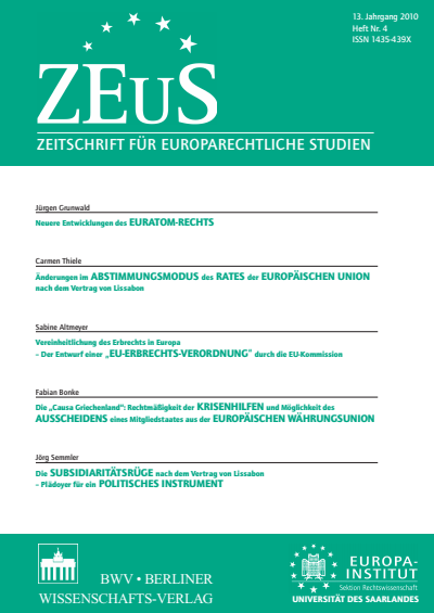 Cover of Volume: ZEuS Zeitschrift für Europarechtliche Studien Volume 13 (2010), Edition 4