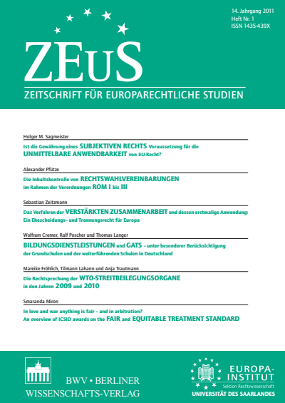 Cover of Volume: ZEuS Zeitschrift für Europarechtliche Studien Volume 14 (2011), Edition 1