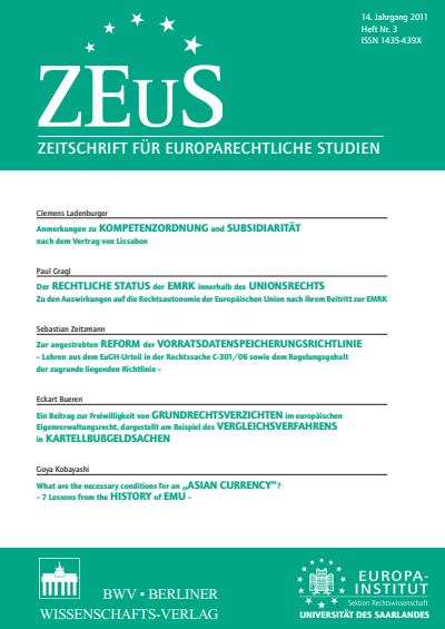 Cover of Volume: ZEuS Zeitschrift für Europarechtliche Studien Volume 14 (2011), Edition 3