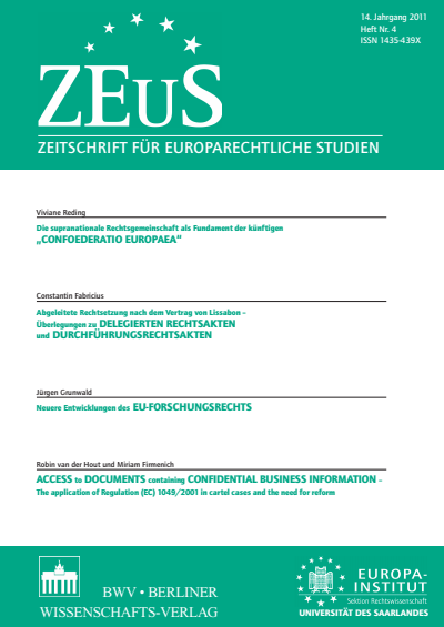 Cover of Volume: ZEuS Zeitschrift für Europarechtliche Studien Volume 14 (2011), Edition 4