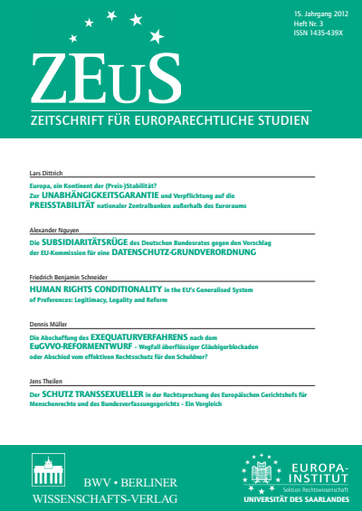 Cover of Volume: ZEuS Zeitschrift für Europarechtliche Studien Volume 15 (2012), Edition 3
