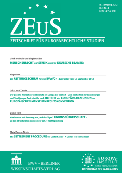 Cover of Volume: ZEuS Zeitschrift für Europarechtliche Studien Volume 15 (2012), Edition 4