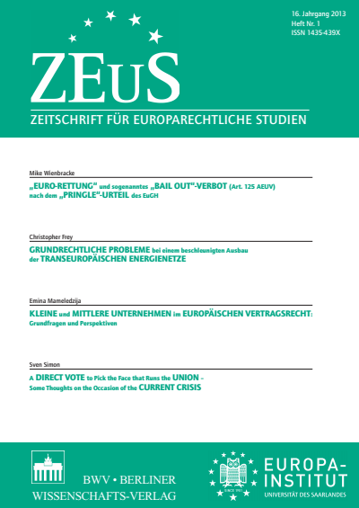 Cover of Volume: ZEuS Zeitschrift für Europarechtliche Studien Volume 16 (2013), Edition 1