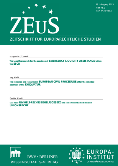 Cover of Volume: ZEuS Zeitschrift für Europarechtliche Studien Volume 16 (2013), Edition 3