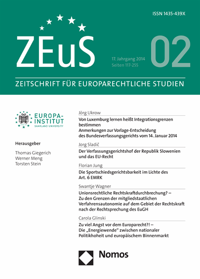 Cover of Volume: ZEuS Zeitschrift für Europarechtliche Studien Volume 17 (2014), Edition 2