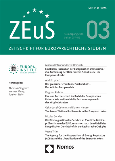 Cover of Volume: ZEuS Zeitschrift für Europarechtliche Studien Volume 17 (2014), Edition 3