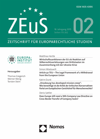 Cover of Volume: ZEuS Zeitschrift für Europarechtliche Studien Volume 18 (2015), Edition 2