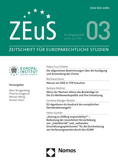 Cover of Volume: ZEuS Zeitschrift für Europarechtliche Studien Volume 18 (2015), Edition 3