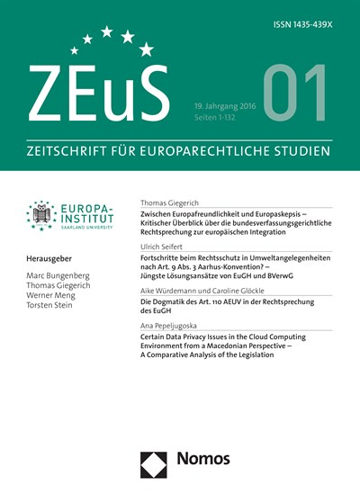 Cover of Volume: ZEuS Zeitschrift für Europarechtliche Studien Volume 19 (2016), Edition 1
