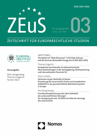 Cover of Volume: ZEuS Zeitschrift für Europarechtliche Studien Volume 19 (2016), Edition 3