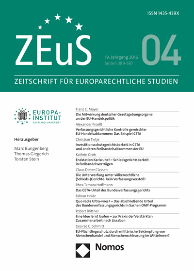 Cover of Volume: ZEuS Zeitschrift für Europarechtliche Studien Volume 19 (2016), Edition 4