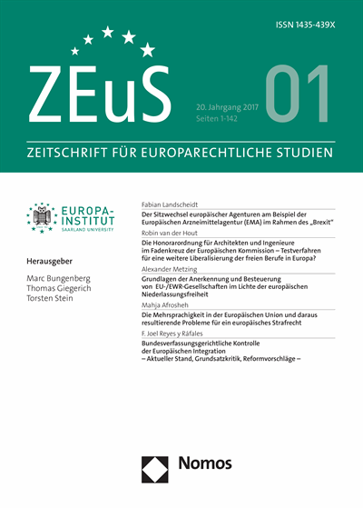 Cover of Volume: ZEuS Zeitschrift für Europarechtliche Studien Volume 20 (2017), Edition 1