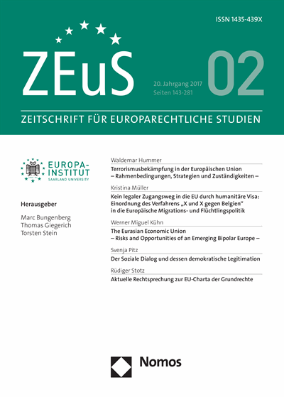 Cover der Ausgabe: ZEuS Zeitschrift für Europarechtliche Studien Jahrgang 20 (2017), Heft 2