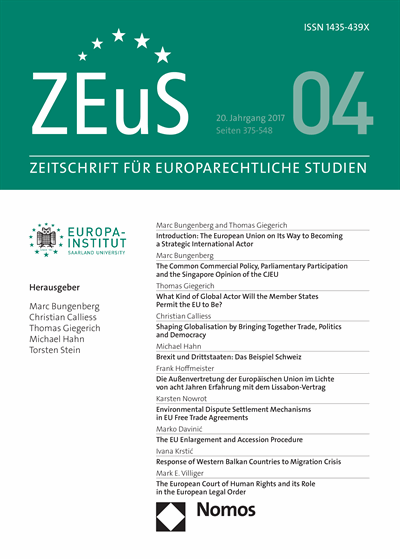 Cover of Volume: ZEuS Zeitschrift für Europarechtliche Studien Volume 20 (2017), Edition 4