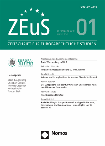 Cover of Volume: ZEuS Zeitschrift für Europarechtliche Studien Volume 21 (2018), Edition 1