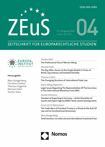 Cover of Volume: ZEuS Zeitschrift für Europarechtliche Studien Volume 21 (2018), Edition 4