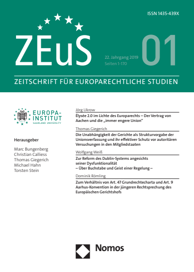 Cover of Volume: ZEuS Zeitschrift für Europarechtliche Studien Volume 22 (2019), Edition 1