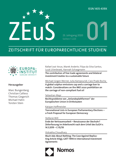Cover of Volume: ZEuS Zeitschrift für Europarechtliche Studien Volume 23 (2020), Edition 1