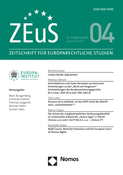 Cover of Volume: ZEuS Zeitschrift für Europarechtliche Studien Volume 23 (2020), Edition 4