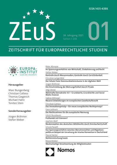 Cover of Volume: ZEuS Zeitschrift für Europarechtliche Studien Volume 24 (2021), Edition 1