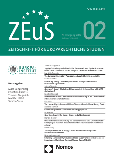 Cover of Volume: ZEuS Zeitschrift für Europarechtliche Studien Volume 25 (2022), Edition 2