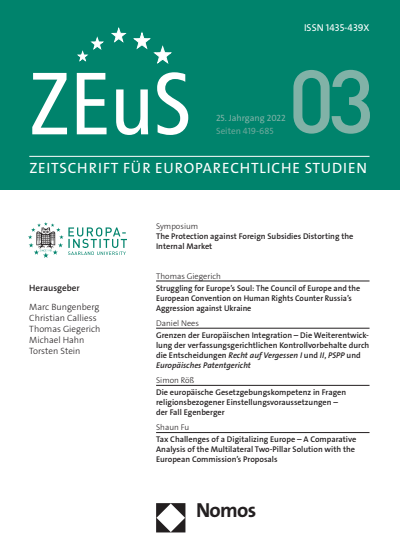 Cover of Volume: ZEuS Zeitschrift für Europarechtliche Studien Volume 25 (2022), Edition 3