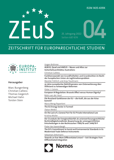 Cover of Volume: ZEuS Zeitschrift für Europarechtliche Studien Volume 25 (2022), Edition 4