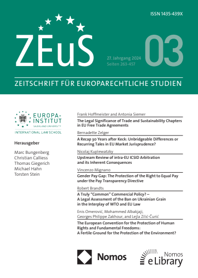 Cover der Ausgabe: ZEuS Zeitschrift für Europarechtliche Studien Jahrgang 27 (2024), Heft 3
