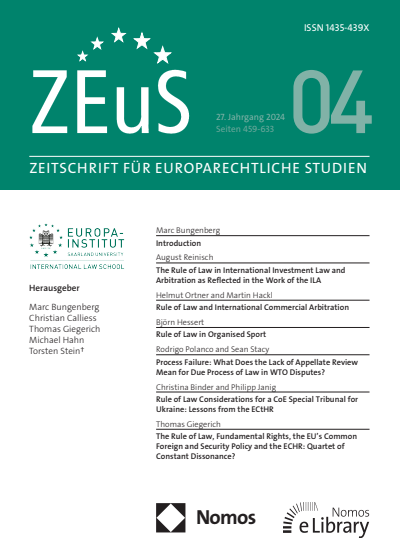 Cover der Ausgabe: ZEuS Zeitschrift für Europarechtliche Studien Jahrgang 27 (2024), Heft 4