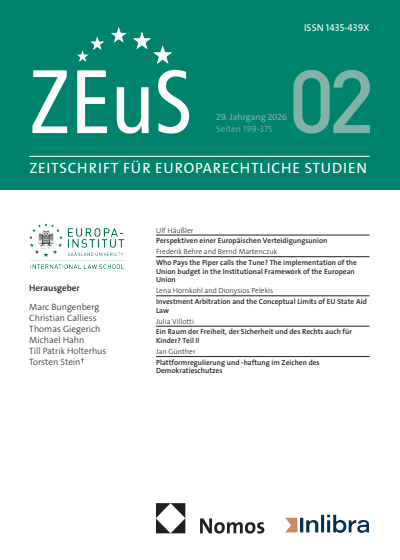 Cover der Ausgabe: ZEuS Zeitschrift für Europarechtliche Studien Jahrgang 29 (2026), Heft 2
