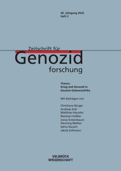 Cover der Ausgabe: ZfGen Zeitschrift für Genozidforschung Jahrgang 20 (2022), Heft 2