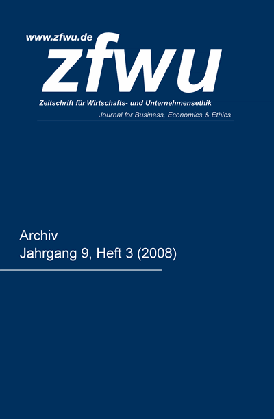 Cover der Ausgabe: zfwu Zeitschrift für Wirtschafts- und Unternehmensethik Jahrgang 9 (2008), Heft 3