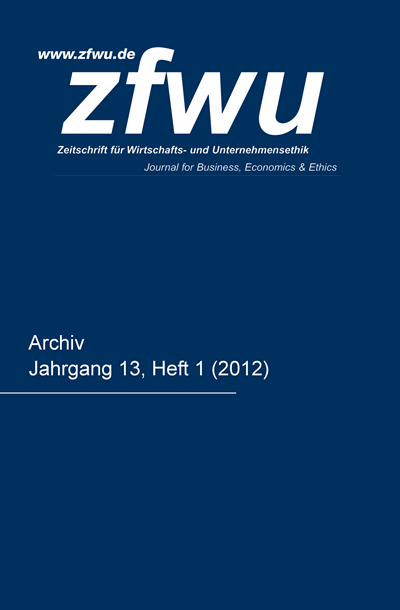 Cover der Ausgabe: zfwu Zeitschrift für Wirtschafts- und Unternehmensethik Jahrgang 13 (2012), Heft 1