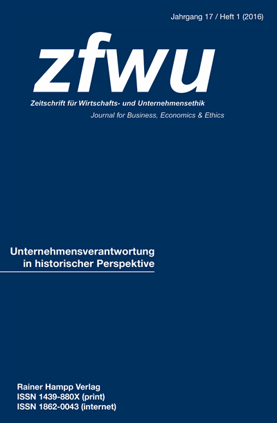 Cover of Volume: zfwu Zeitschrift für Wirtschafts- und Unternehmensethik Volume 17 (2016), Edition 1