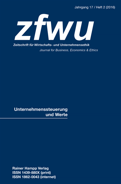 Cover der Ausgabe: zfwu Zeitschrift für Wirtschafts- und Unternehmensethik Jahrgang 17 (2016), Heft 2