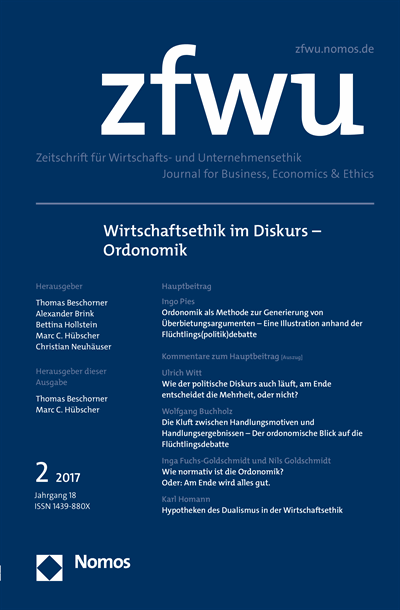 Cover of Volume: zfwu Zeitschrift für Wirtschafts- und Unternehmensethik Volume 18 (2017), Edition 2