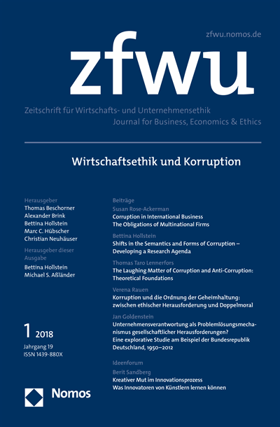Cover of Volume: zfwu Zeitschrift für Wirtschafts- und Unternehmensethik Volume 19 (2018), Edition 1