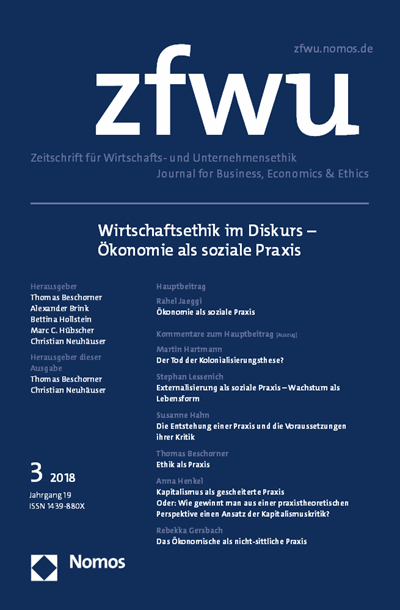 Cover der Ausgabe: zfwu Zeitschrift für Wirtschafts- und Unternehmensethik Jahrgang 19 (2018), Heft 3