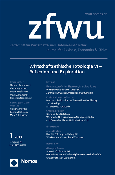 Cover der Ausgabe: zfwu Zeitschrift für Wirtschafts- und Unternehmensethik Jahrgang 20 (2019), Heft 1