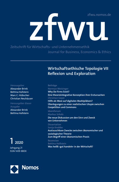 Cover der Ausgabe: zfwu Zeitschrift für Wirtschafts- und Unternehmensethik Jahrgang 21 (2020), Heft 1