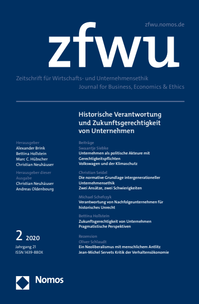 Cover der Ausgabe: zfwu Zeitschrift für Wirtschafts- und Unternehmensethik Jahrgang 21 (2020), Heft 2