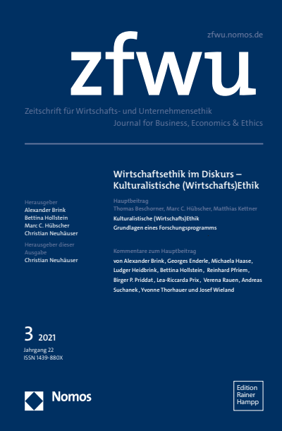 Cover of Volume: zfwu Zeitschrift für Wirtschafts- und Unternehmensethik Volume 22 (2021), Edition 3
