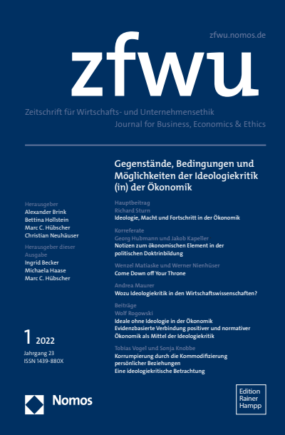 Cover der Ausgabe: zfwu Zeitschrift für Wirtschafts- und Unternehmensethik Jahrgang 23 (2022), Heft 1